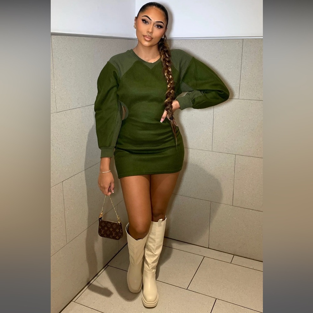 Keep It Wool Mini Dress - Olive